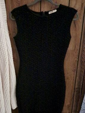 Classic Black Sleeveless Knit Bodycon Dress, Great For Work Or Play.